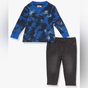 Levi's Baby Boy Tie-Dye Long Sleeve T-shirt Denim Pants Set - Size 4 XS- NWT $46